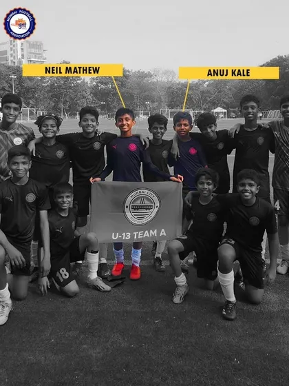 The Mumbai City FC U-13 Team A, featuring our nominated players Neil Mathew and Anuj Kale.