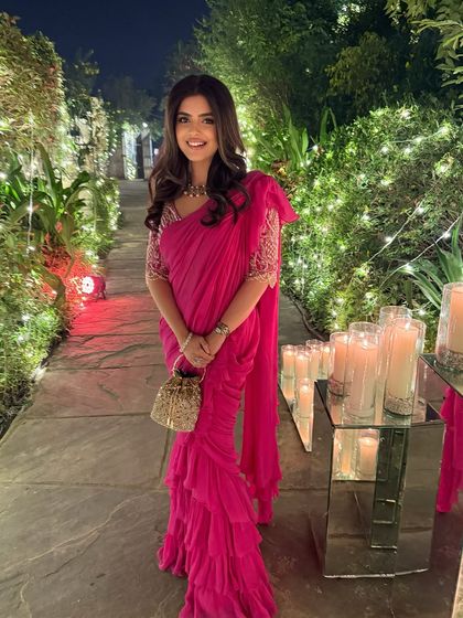 Signing off from the best time of the year with this festive look. A beautiful pink saree paired with soft glam makeup is always a winning combination for Diwali.