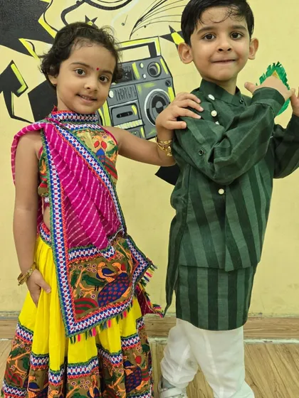 This little girl's ghagra choli was a highlight of our Janmashtami celebration. So much color and joy!