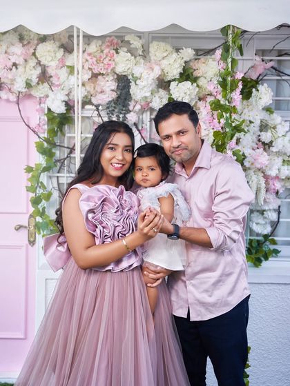 A perfect family portrait. Our Bloom gown in mauve is a beautiful choice for coordinating with the whole family for a memorable photo.