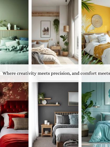 A collage of six different bedroom color palettes and styles, showcasing our versatility in creating personalized sleeping spaces.