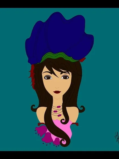A fun, whimsical portrait of a 'mermaid queen'. This piece is for those who feel a connection to the beach and the ocean, a playful take on a fantasy persona.