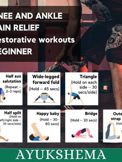 For beginners experiencing knee and ankle pain, I recommend these restorative workouts. Gentle movements like the Half Sun Salutation and supported stretches help build strength and flexibility without putting stress on the joints.