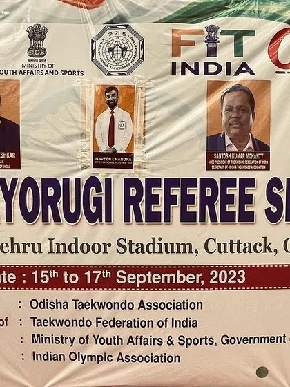 The official banner for the National Kyorugi Referee Seminar held in Cuttack, Odisha, where I was featured as an official.