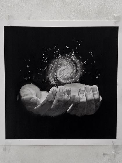 The "Space" drawing, taped to the wall. Even though I felt it didn't turn out perfectly, it was an important part of the learning process.