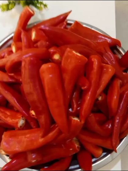 Preparing for a batch of my Kashmiri Mirchi pickle. I use bright red chillies that are known for their deep flavour and colour, not just for heat.