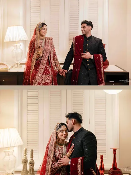 A diptych showing two beautiful moments: the couple holding hands and a tender kiss on the forehead. This tells a small story of their love and commitment.
