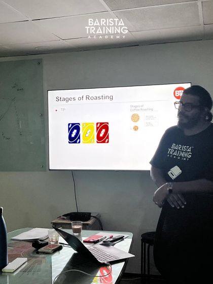 Our trainer giving a presentation on the stages of roasting. We believe that teaching is the best way to deepen our own understanding.