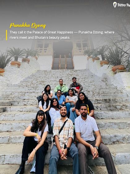 Posing on the steps of Punakha Dzong, also known as the Palace of Great Happiness. This stunning fortress is where two rivers meet and is one of the most beautiful architectural wonders in Bhutan.