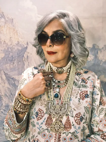 Working with a legend is always an honor. Here is the iconic Zeenat Aman, styled for a Netflix project in a regal, layered look featuring an exquisite printed jacket by Anita Dongre and a stunning collection of heritage jewelry.