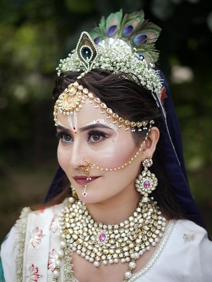 A beautiful and intricate Radha inspired look, created for Janmashtami. My courses often include themed makeup for festivals, allowing students to explore cultural and mythological characters.