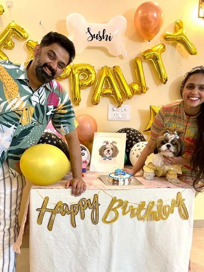 The proud pet parents with their beautifully dressed Shih Tzu. We love the effort and love that goes into these celebrations.