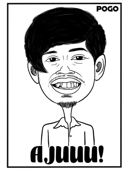 A black and white digital caricature with a fun, expressive style. This is a great example of how I can exaggerate features to bring out a person's character.