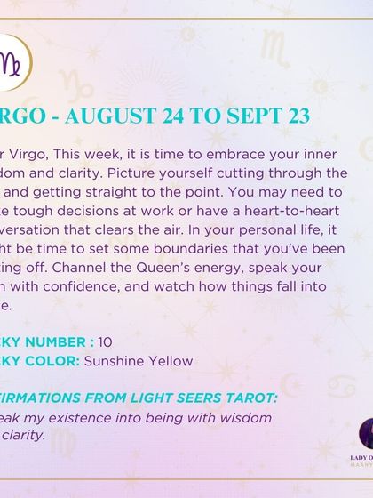 This weekly tarot prediction for Virgo focuses on embracing inner wisdom and clarity. It's a reminder to speak your truth with confidence, a theme we often explore in personal growth sessions.