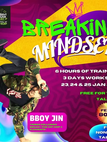 A promotional poster for our Breaking Mindset workshop in collaboration with The Dharavi Dream Project. This camp offers six hours of training over three days.