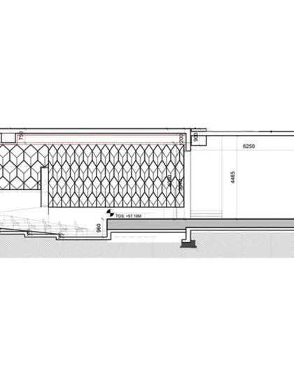 This detailed section drawing reveals the science behind our auditorium design. It shows the intricate layering of modular acoustic panels, insulation, and structural supports, illustrating our technical expertise in creating spaces with exceptional auditory and visual performance.