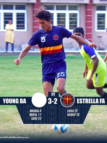 The final score graphic from a hard-fought Football Delhi Youth League match against Young BA. Every game is a learning experience.