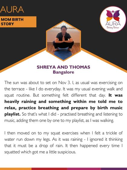 Our senior instructor Shreya shares her own birth story. While exercising, she felt something different and trusted her intuition, practicing breathing and preparing her birth playlist.