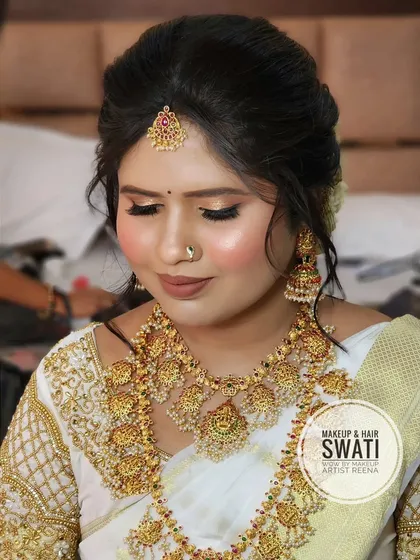 Another stunning shot of Pranali's engagement makeover. The focus is on her glowing skin and beautifully defined eyes.
