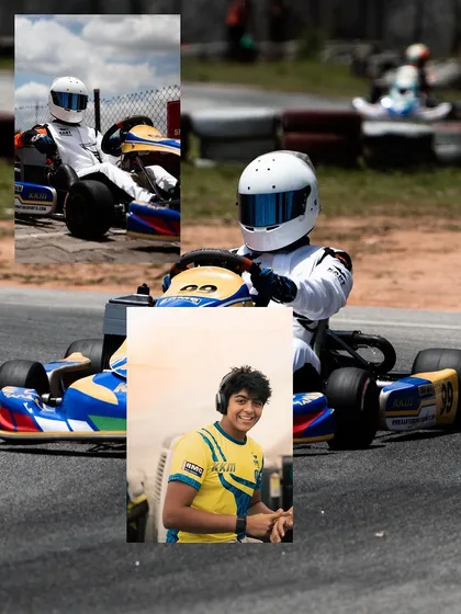 A collage of one of our drivers, on and off the track.