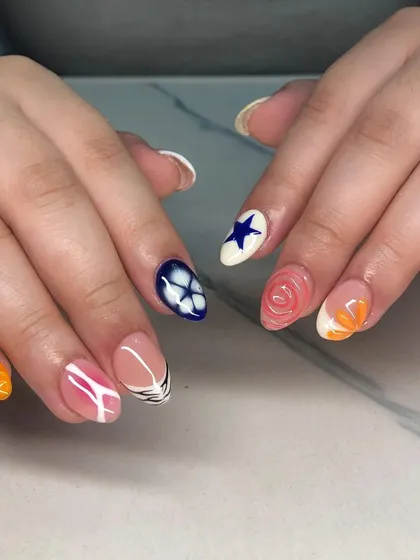 A fun, mix-and-match set with various designs including stars, flowers, and abstract patterns in multiple colors.