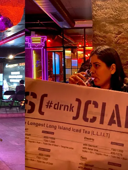 The menu at Social, a popular spot for cocktails and conversation, seen from the perspective of a patron.