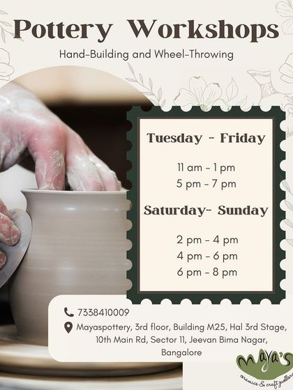 Our workshop schedule poster. We have sessions on weekdays and weekends to fit your life.