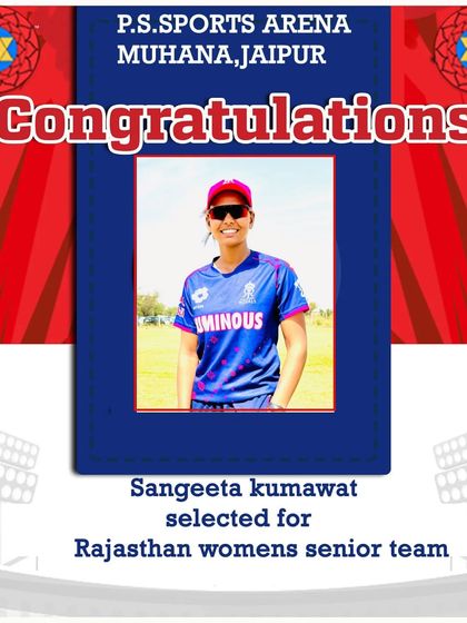 We are delighted to see Sangeeta Kumawat selected for the T-20 Rajasthan Women's Senior Team. Her success reinforces our commitment to providing the best platform for women cricketers in the state.