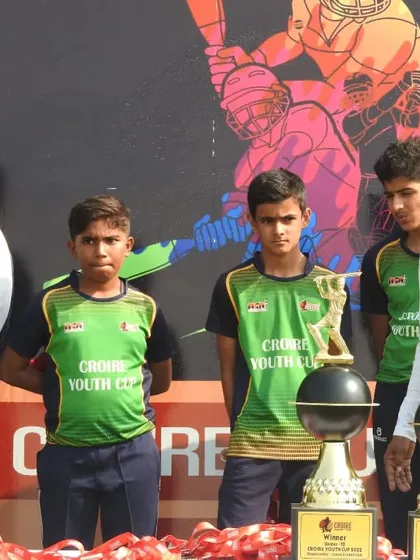 The captains of the winning team with the trophies after the final presentation ceremony.