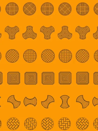 A design sheet showcasing the geometric patterns and motifs that inspired the 'Motifs of Mumbai' collection. I found these patterns in the city's architecture and even on the pavement tiles, turning everyday sights into wearable art.