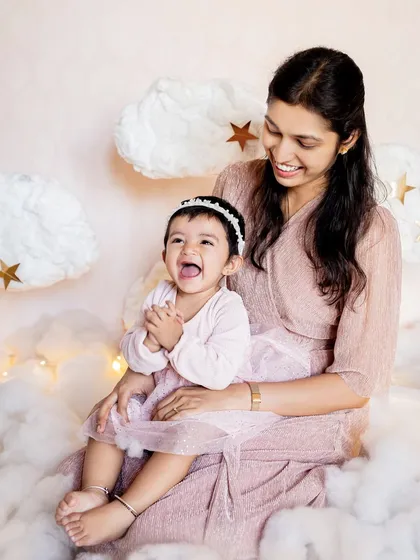 A dreamy "above the clouds" theme for a first birthday shoot. I love working with parents to design and create custom setups at home that perfectly match their baby's name or personality.