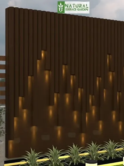 A render of a 3D fluted wall panel with integrated lighting, a detail for a Vasant Vihar project.