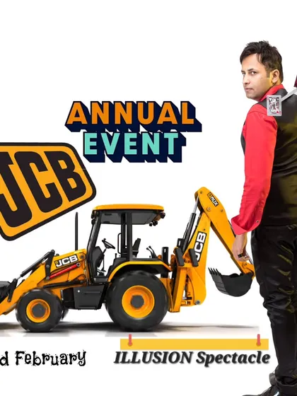 A promotional graphic for my illusion spectacle at the JCB Family Day. These events are all about creating a day of wonder and whimsy for employees and their loved ones.