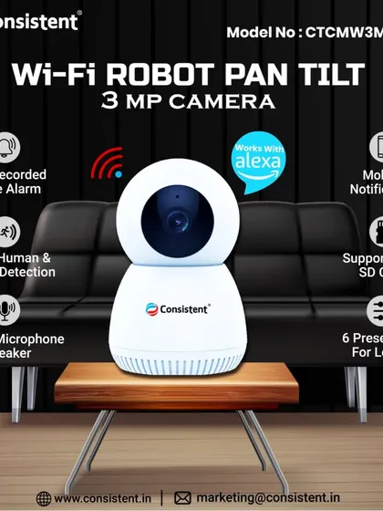 Meet our 3MP Wi-Fi Robot Pan-Tilt camera, an intelligent solution for indoor monitoring. It features smart motion detection that tracks movement, two-way audio via a built-in microphone and speaker, and compatibility with Alexa for easy voice control.
