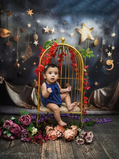 A princess in a golden cage, surrounded by flowers against a starry night sky. This is one of my most artistic and whimsical setups.