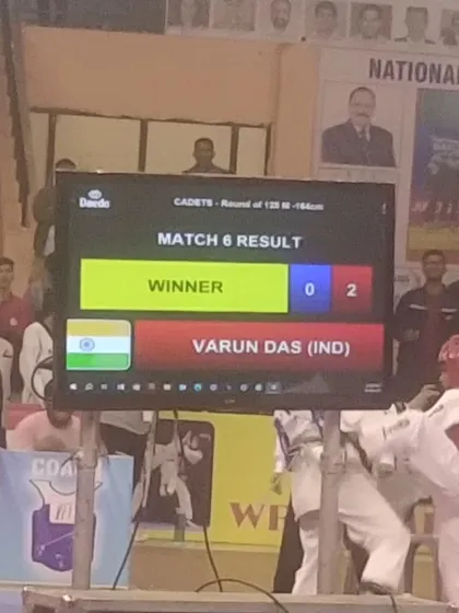 The scoreboard says it all. A clear win for my student Varun Das at the Maharana Pratap National Taekwondo Championship. This is what victory looks like.