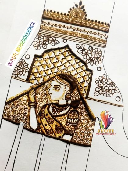 A practice sketch of a side-profile bridal portrait. This is a popular choice for brides who want a detailed figure without it taking up the entire palm.