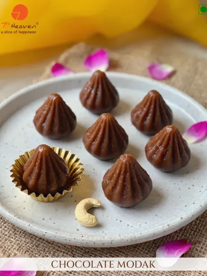 A closer look at our heavenly Chocolate Modaks. These treats are perfect for celebrating Ganesh Chaturthi, offering a delicious fusion of tradition and chocolate.