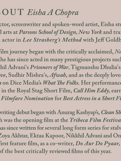 Meet your instructor, Eisha Chopra. An accomplished actor, screenwriter, and spoken-word artist, Eisha brings a wealth of experience to help guide you on your writing journey.