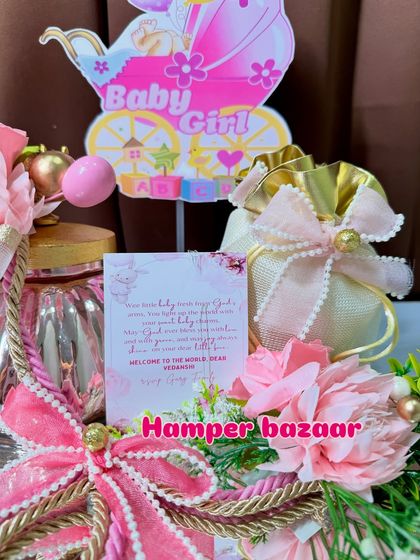 Each hamper includes a personalized card to welcome the baby girl into the world.