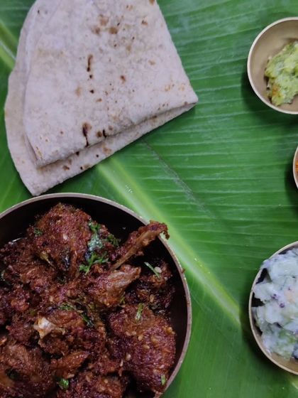 Another look at the simple yet delicious Mutton Locha thali. The combination of the rich, spicy mutton pickle with the rustic bhakri and fresh chutneys is a classic that always wins hearts.