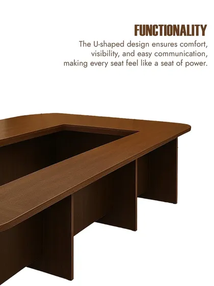 The U-shaped design is highly functional, ensuring every seat feels like a seat of power. It promotes easy communication and a collaborative atmosphere during meetings.