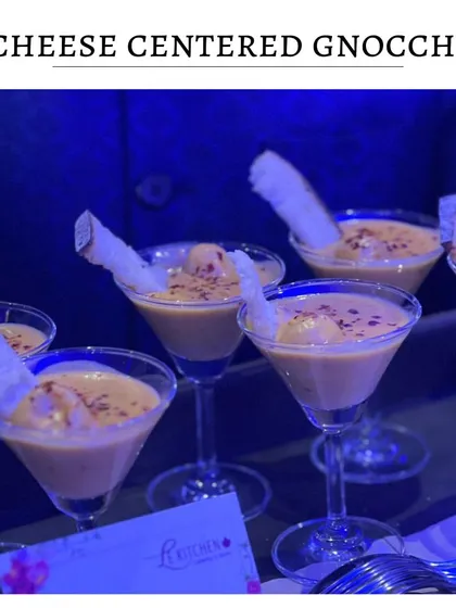 Pillowy, cheese-centered gnocchi served in a rich, creamy sauce. This is the ultimate comfort food, presented elegantly in individual martini glasses for a sophisticated touch.