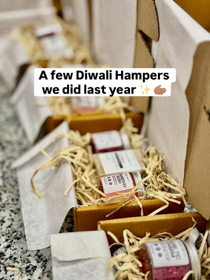 A lineup of some of the beautiful Diwali hampers we created for our clients. Each one is a little different, but all are packed with our handmade, natural products and a lot of festive cheer.