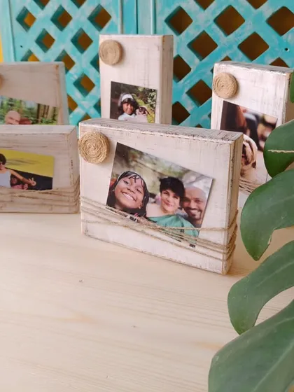 A family of photo blocks, each holding a different memory. These are perfect for creating a gallery of moments on a shelf or mantle.