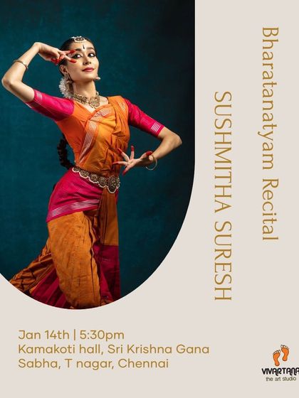 The announcement for my Bharatanatyam recital at the prestigious Sri Krishna Gana Sabha in Chennai, where I presented choreographies of my Guru.