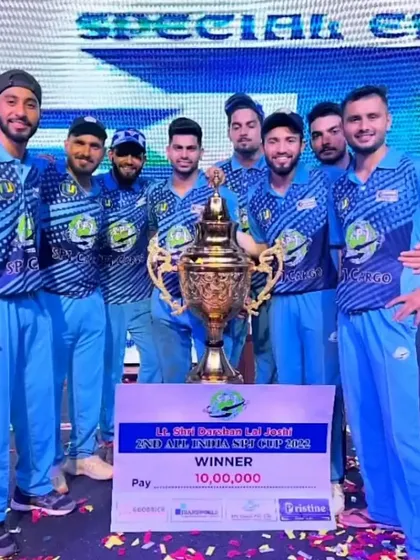 Competing and winning at the highest level. Our players celebrate winning the 2nd All India SPJ Cup 2022 and the Rs. 10,00,000 prize, beating a star-studded side in a thrilling final.