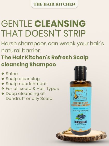 Harsh shampoos can strip your hair's natural protective barrier. My Refresh Scalp Cleansing Shampoo with Blueberry extracts offers a gentle cleanse that removes buildup from dandruff or an oily scalp without causing dryness.