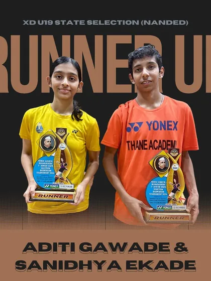 Aditi Gawade and Sanidhya Ekade with their silver medals in the U19 Mixed Doubles at the state selection tournament in Nanded.