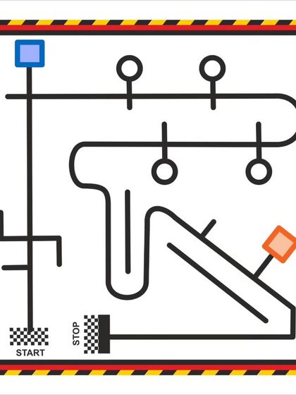 The official arena map for Level 2 of our Online Line Follower Championship. The increased complexity with new turns and obstacles challenges students to refine their robot's sensors and code.